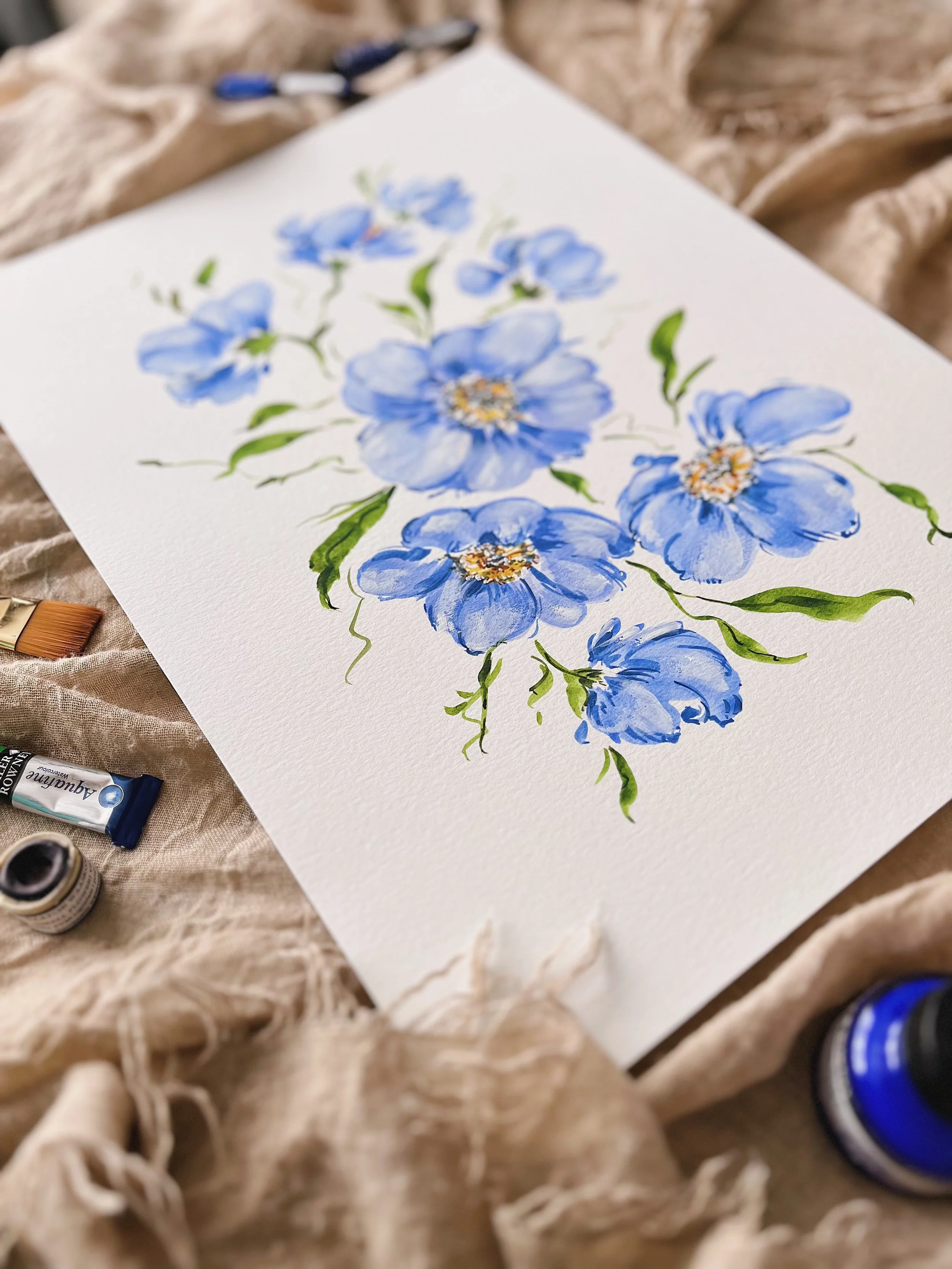 Blue anemones art print