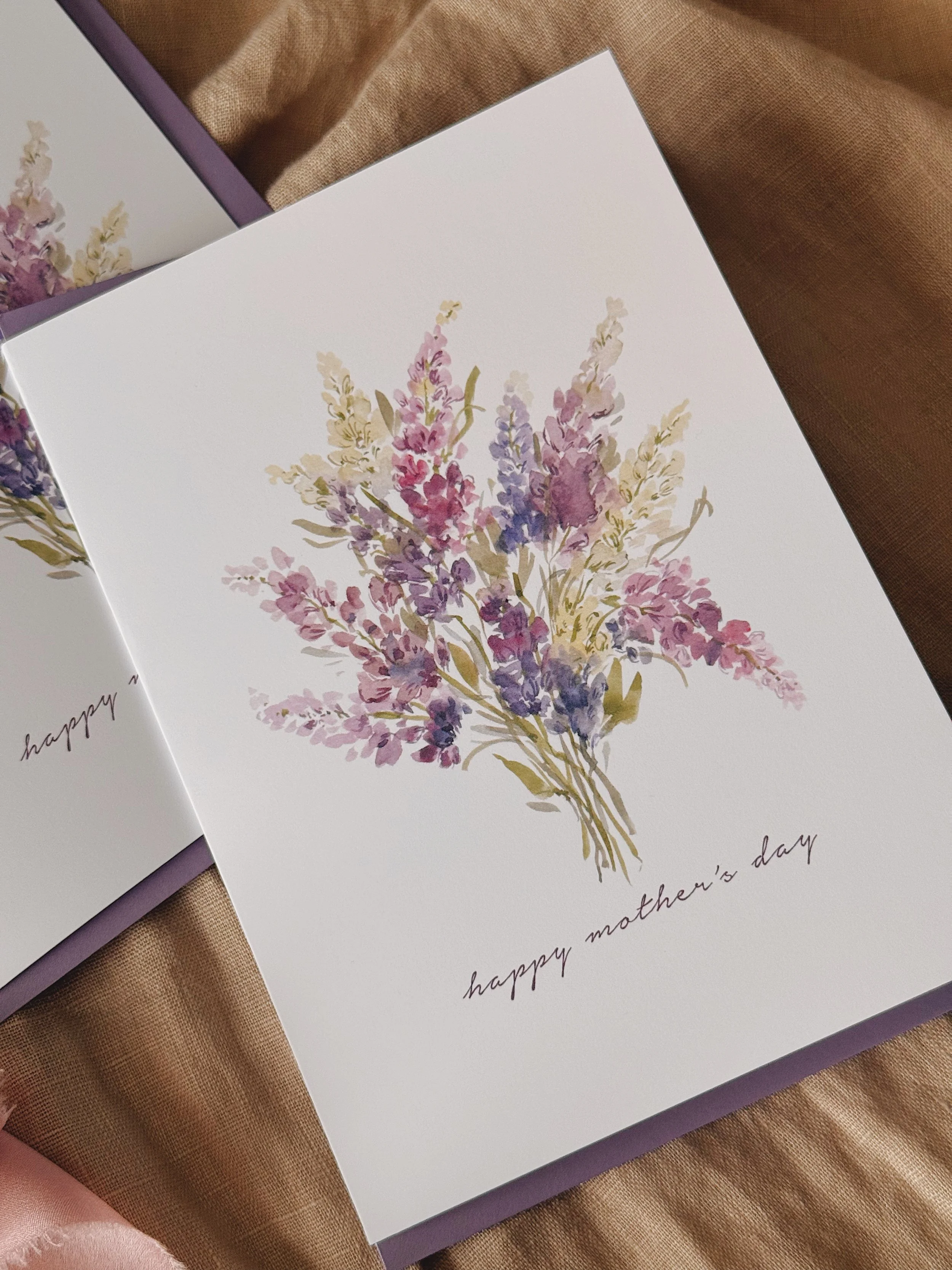 Watercolour Purple Lupin Bouquet Mother’s Day Card