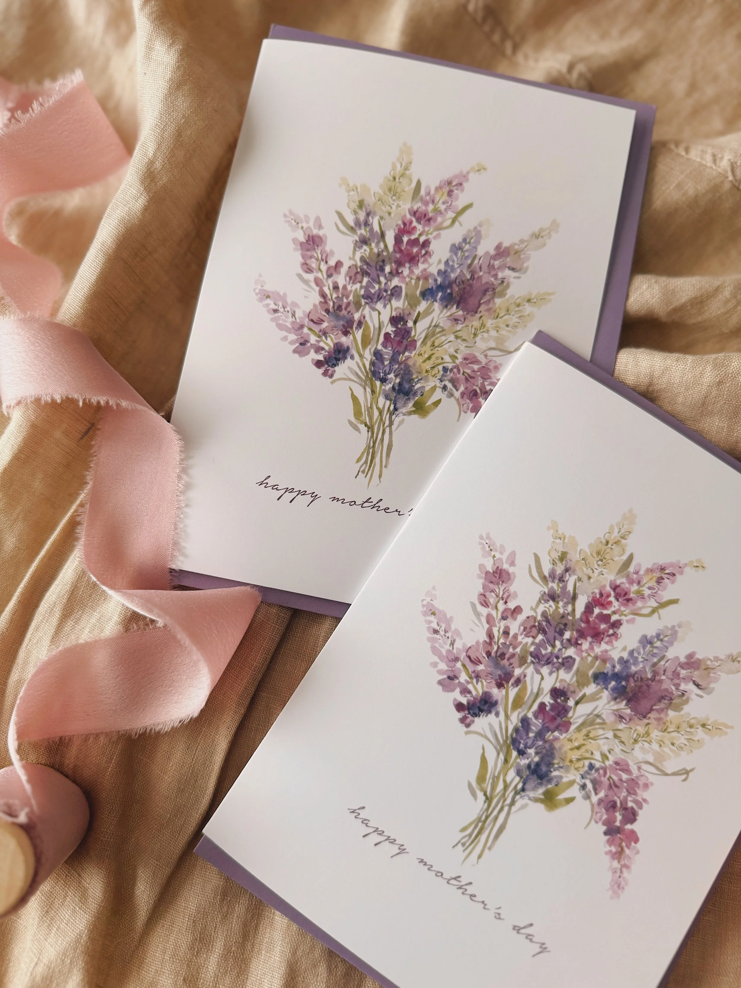 Watercolour Purple Lupin Bouquet Mother’s Day Card