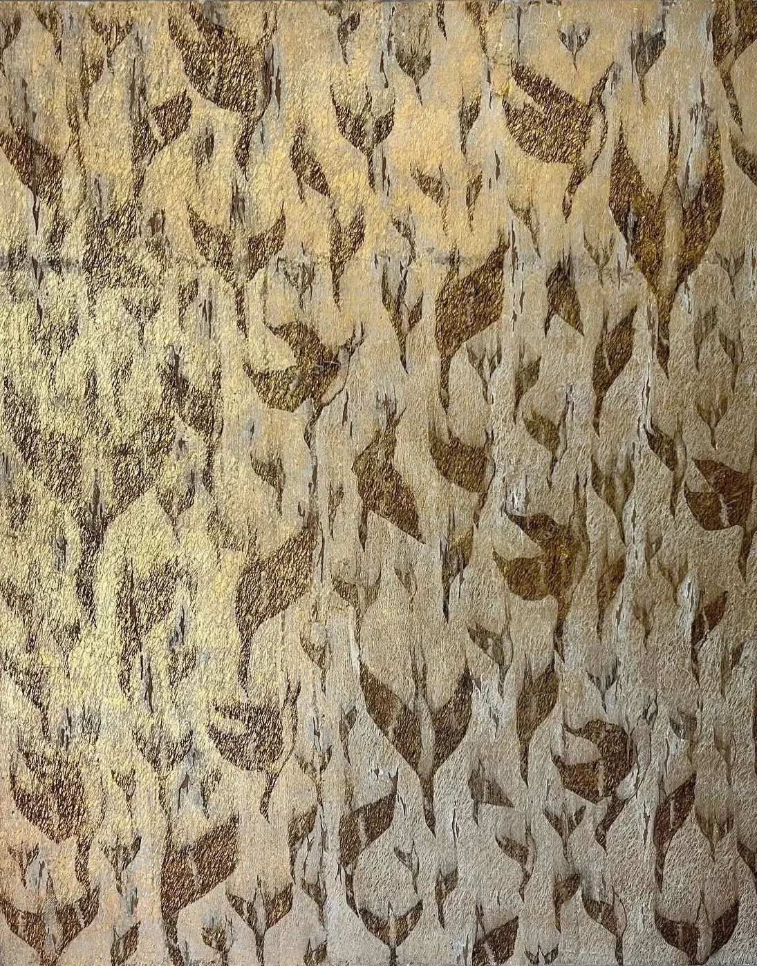 "Pelted" - 2022 - Gesso, ink, and gold leaf on hardboard panel
Luther College Fine Arts Collection