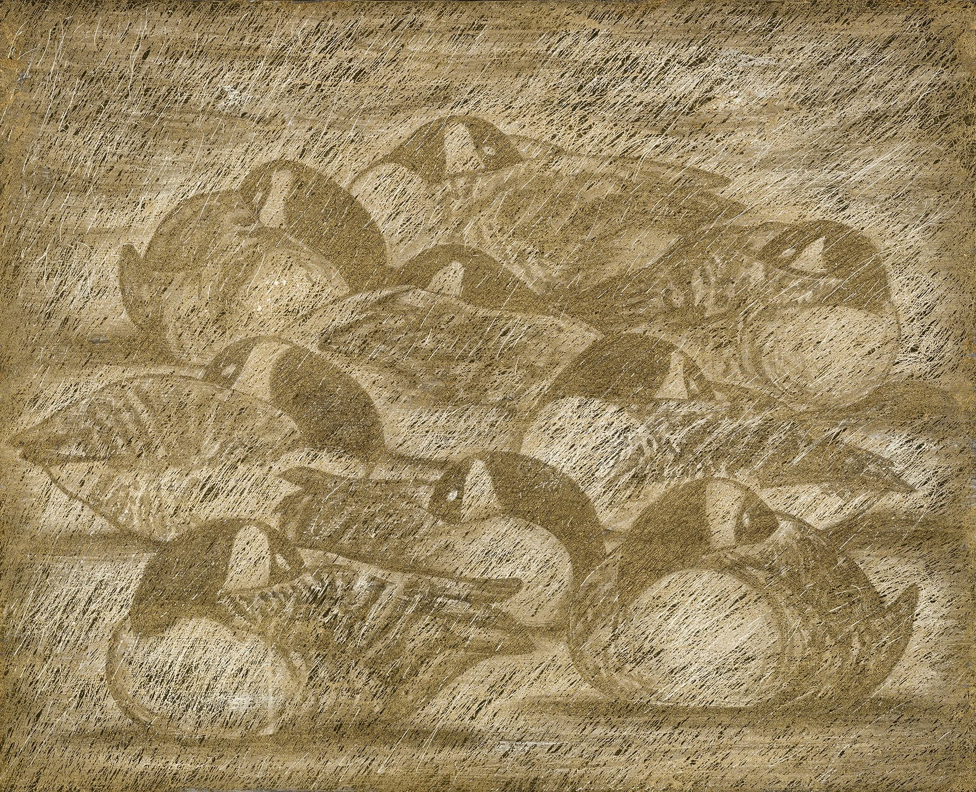 "Respite" - 2025 - Gesso, ink, and gold leaf on hardboard panel