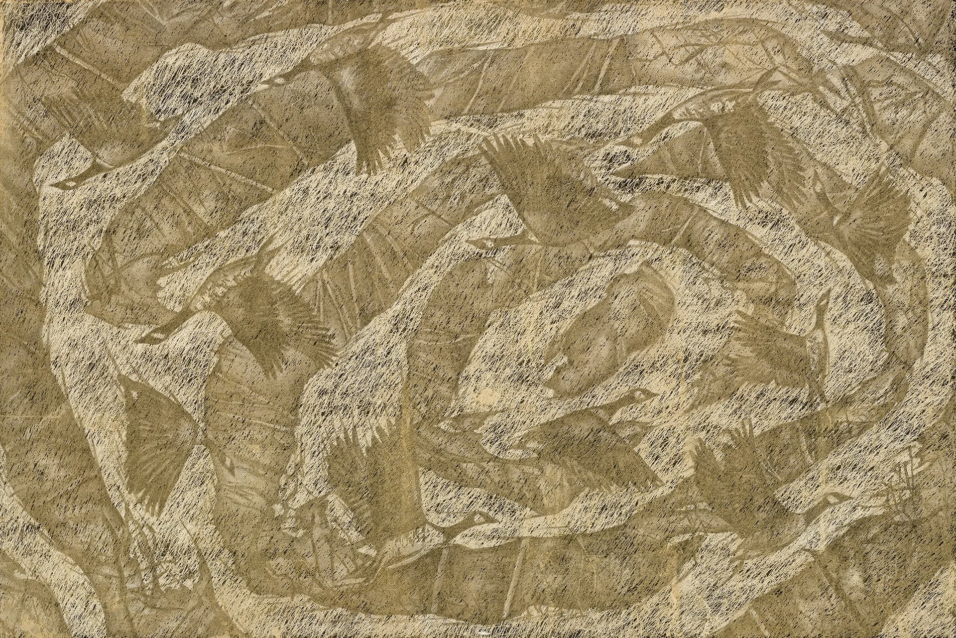 "Crick, Furrowed" - 2025 - Gesso, ink, and gold leaf on hardboard panel