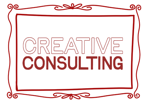 Creative Consulting block print text  with hand drawn ornate frame