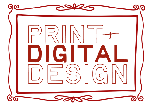print and digital design block print text with hand drawn ornate frame