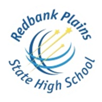 Redbank Plains State High School logo featuring a globe with yellow shooting stars and text around it.