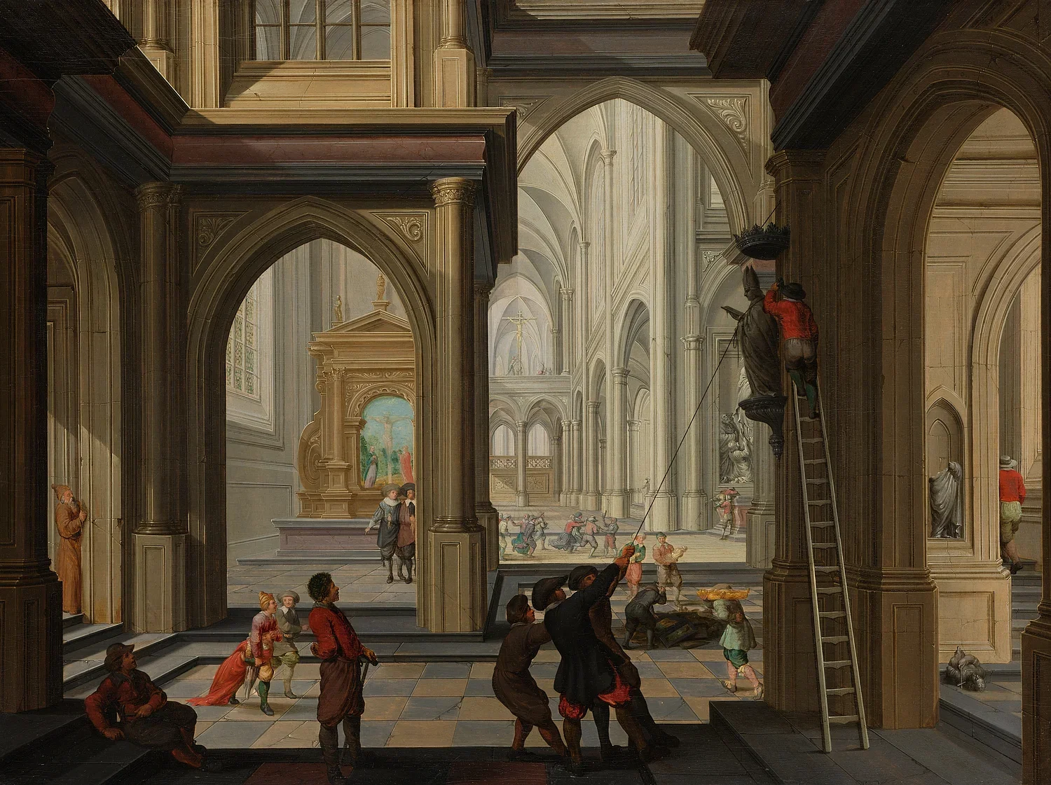 A detailed painting of the Beeldenstorm, when Dutch Protestants stripped the churches of idolatrous statues, images, and paintings in a time of sever persecution from the Catholics.