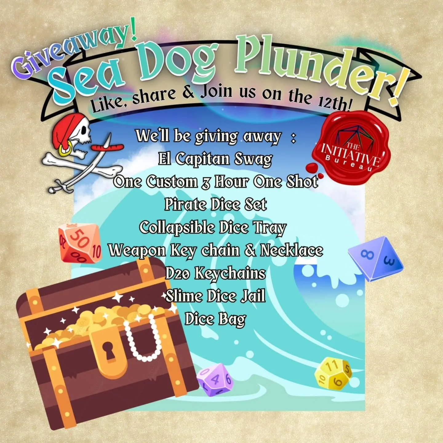 🏴&zwj;☠️Ahoy, mateys!🏴&zwj;☠️

To celebrate our upcoming adventure we're giving away a chest full of loot! 💰

Make sure to join us the night of the 12th at @el_capitans_sausages !

Winner will be announced that night!