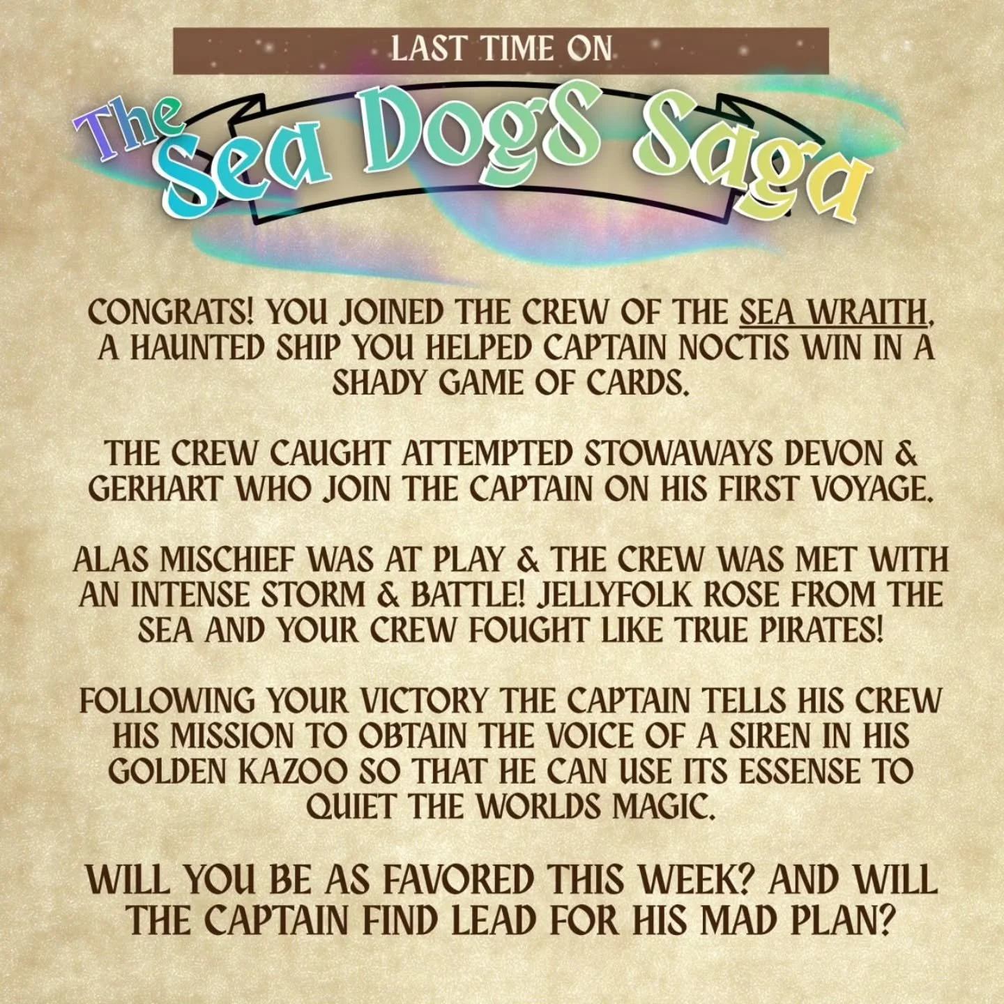 What will happen next crew? Its up to you! 

Join us at @el_capitans_sausages on Wednesdays at 6:30. The story continues with you! 

#interactive #ttrpg #pirates #bellingham