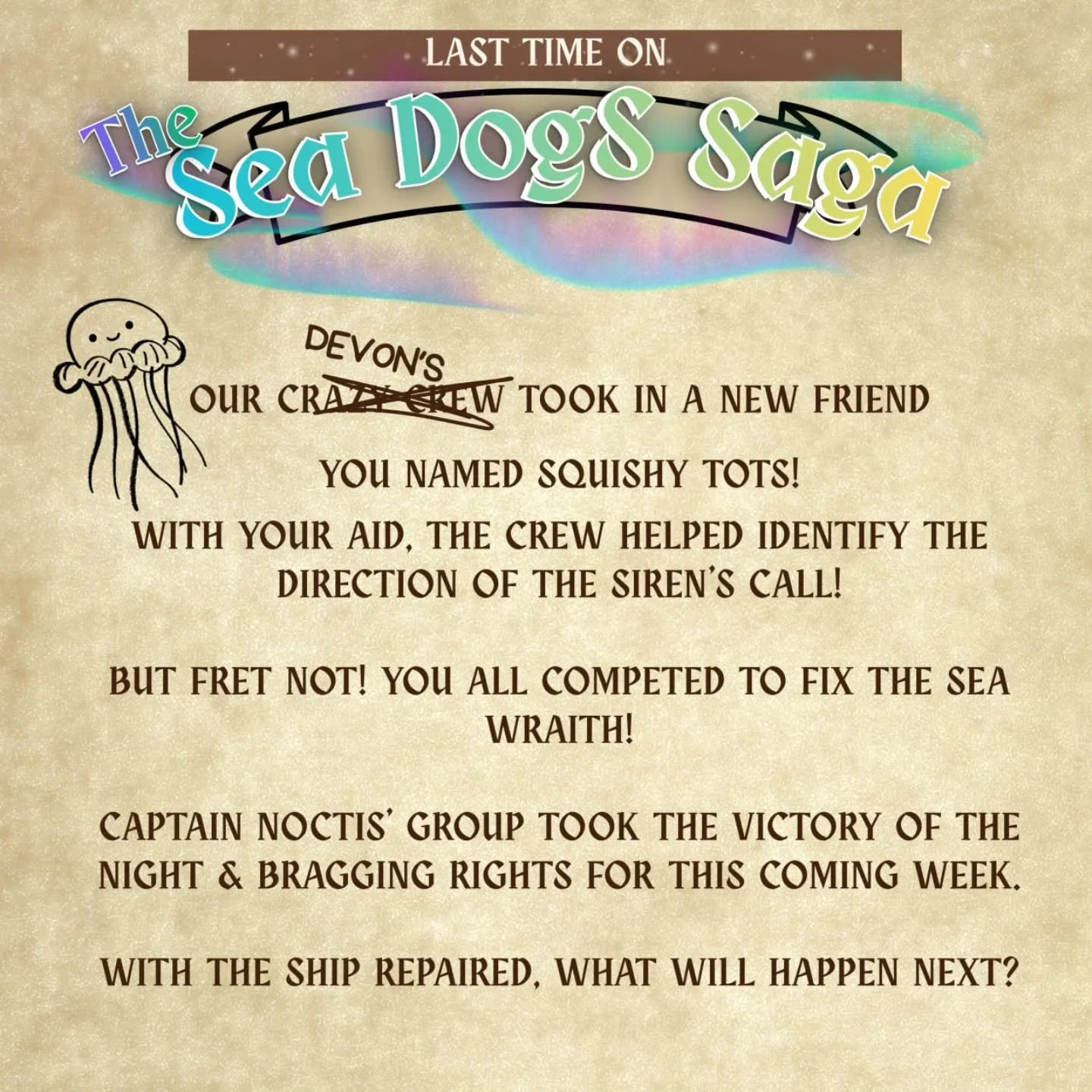 Last time on the Sea Dogs Saga!

Make sure to join us this Wednesday @el_capitans_sausages to continue with the story!

#bellingham #downtownbellingham #ttrpg #interactivettrpg