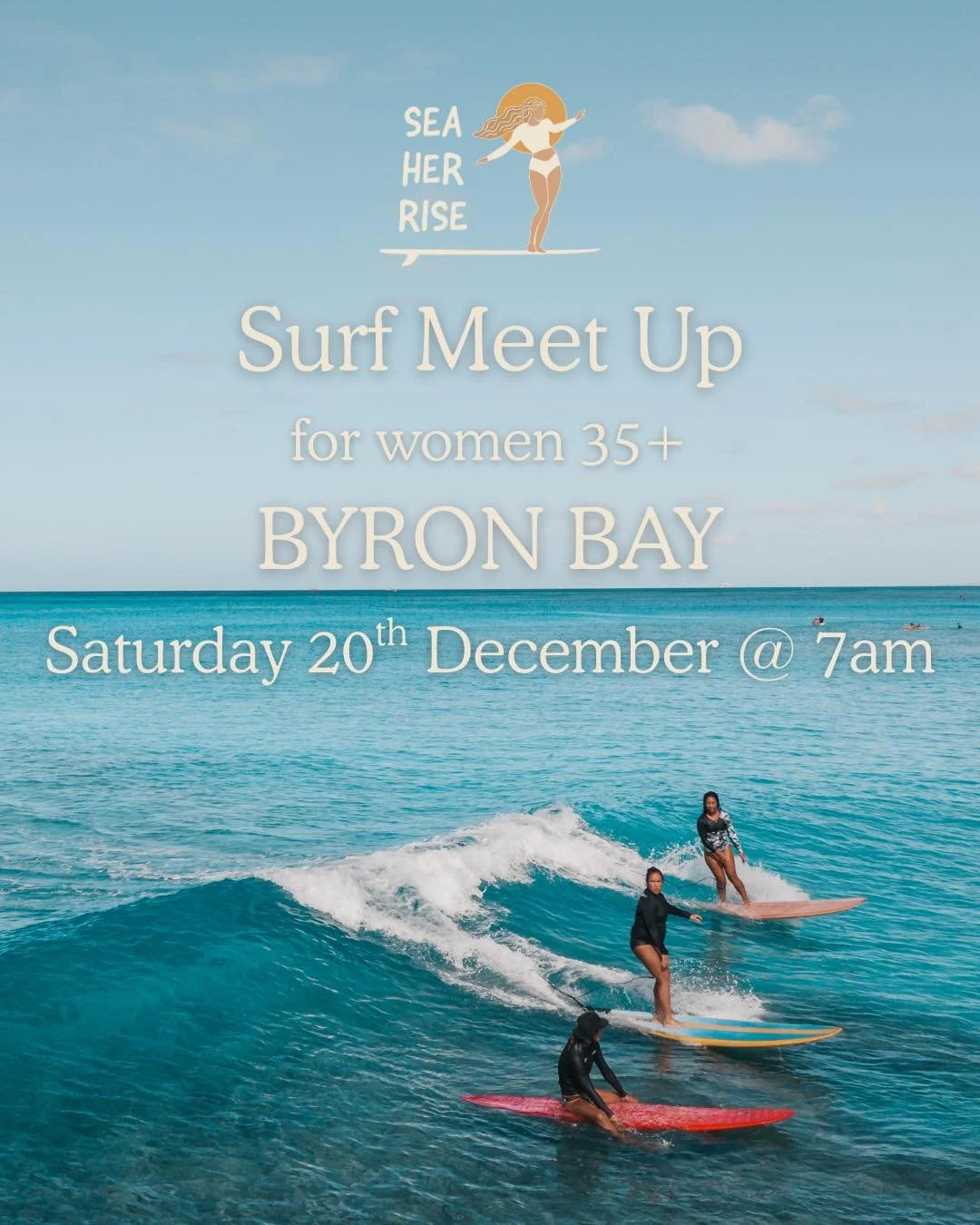 🩵Monthly Surf Meet Up! 🩵

Are you a woman who is 35 or older and ready to meet other like minded women who also love to surf?

🌊 Saturday December 20th
⏰ 7:00am
📍location will be posted in morning 

We&rsquo;re meeting on Saturday, December 20th 