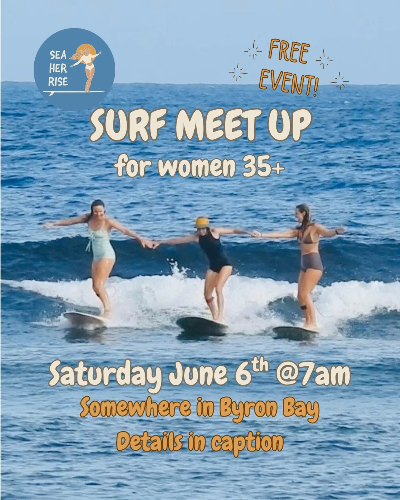 Are you a woman who is 35 or older and ready to meet other like-minded women who also love to surf?

🌊 Saturday 6th of June 
⏰ 7:00am
📍We&rsquo;ll share the meeting location on our Instagram and Facebook stories, as well as in our WhatsApp group (s