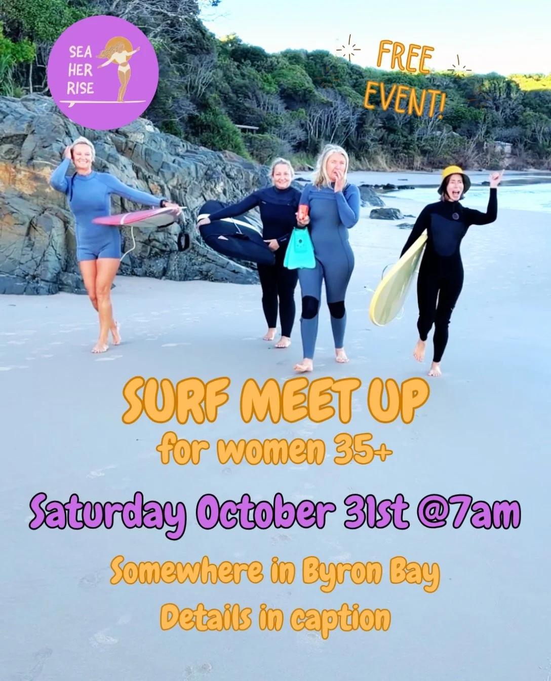 Are you a woman who is 35 or older and ready to meet other like-minded women who also love to surf? 🌊

Join our next community surf day:
📆 Saturday October 31st
⏰ 7:00am
📍 Byron- we&rsquo;ll check early and share the exact meeting location the mor