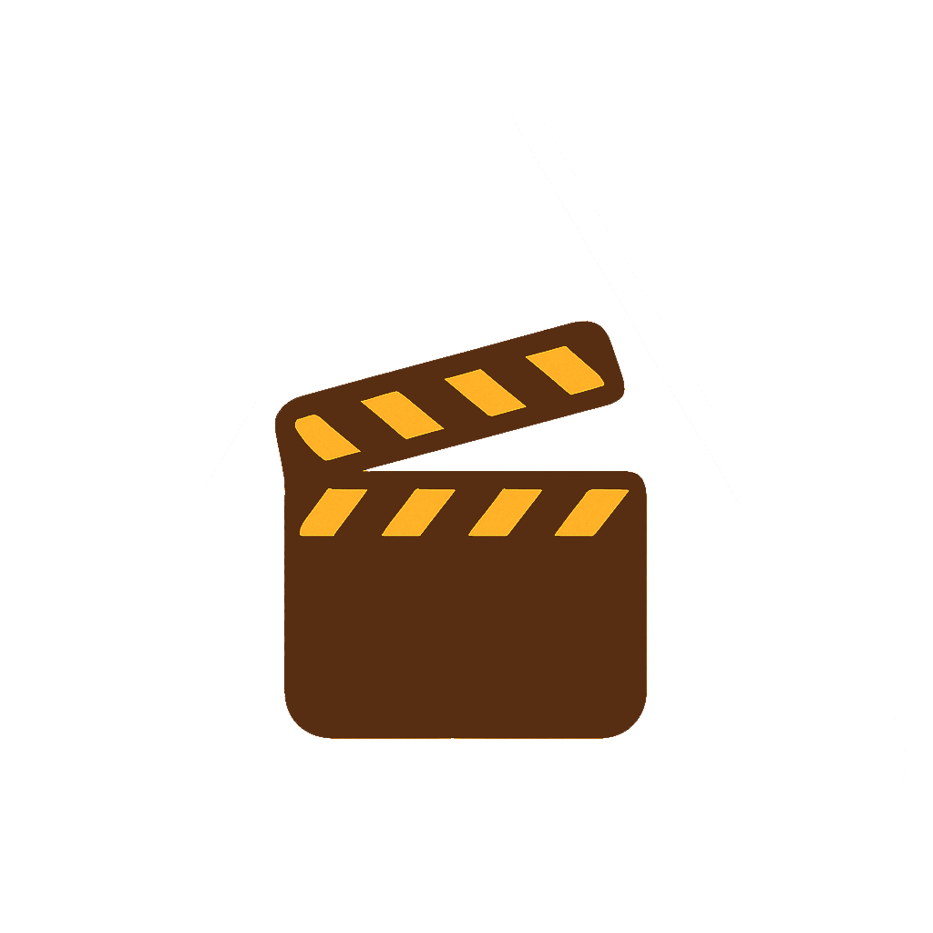 An illustration of a brown and yellow movie clapperboard on a black background - Directing Apprentice Award, Flame Ensemble.