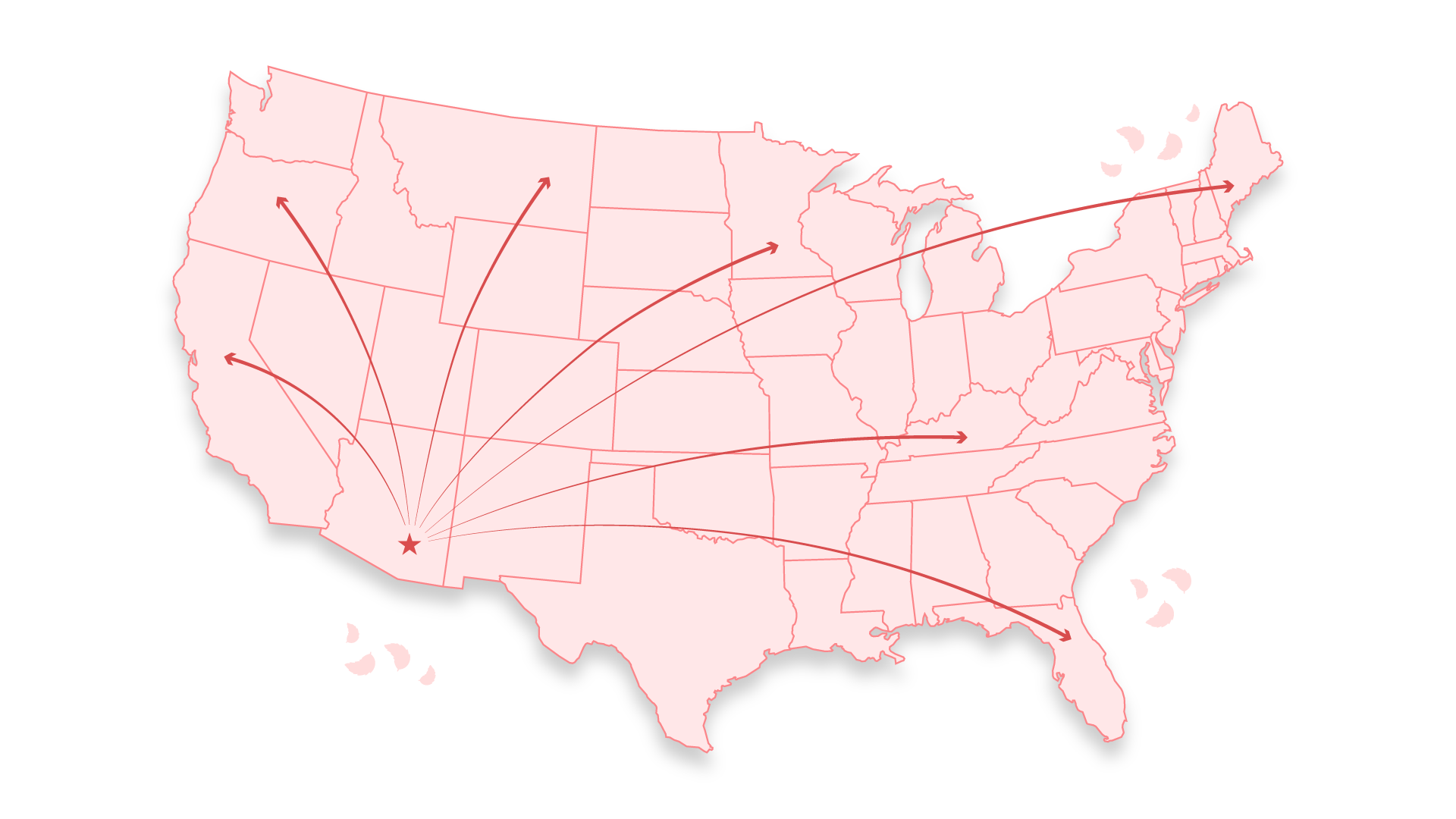 Illustration of the United States with lines emanating from Tucson