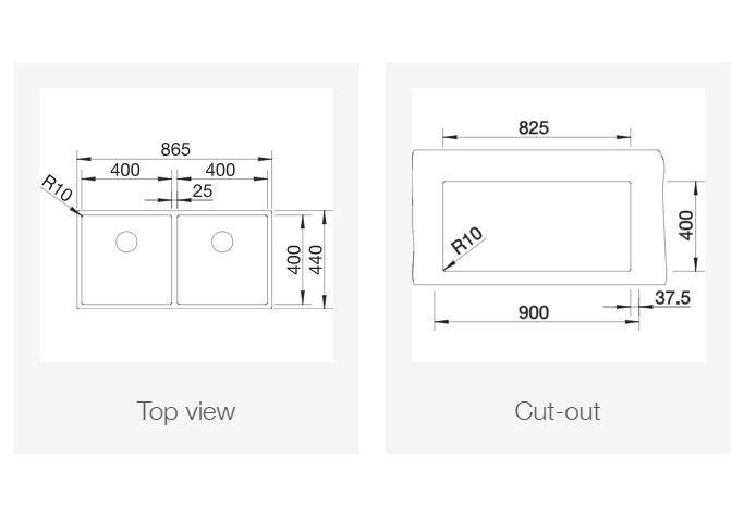 Blanco CLARON-400-400-U Mål Dimensjoner.png