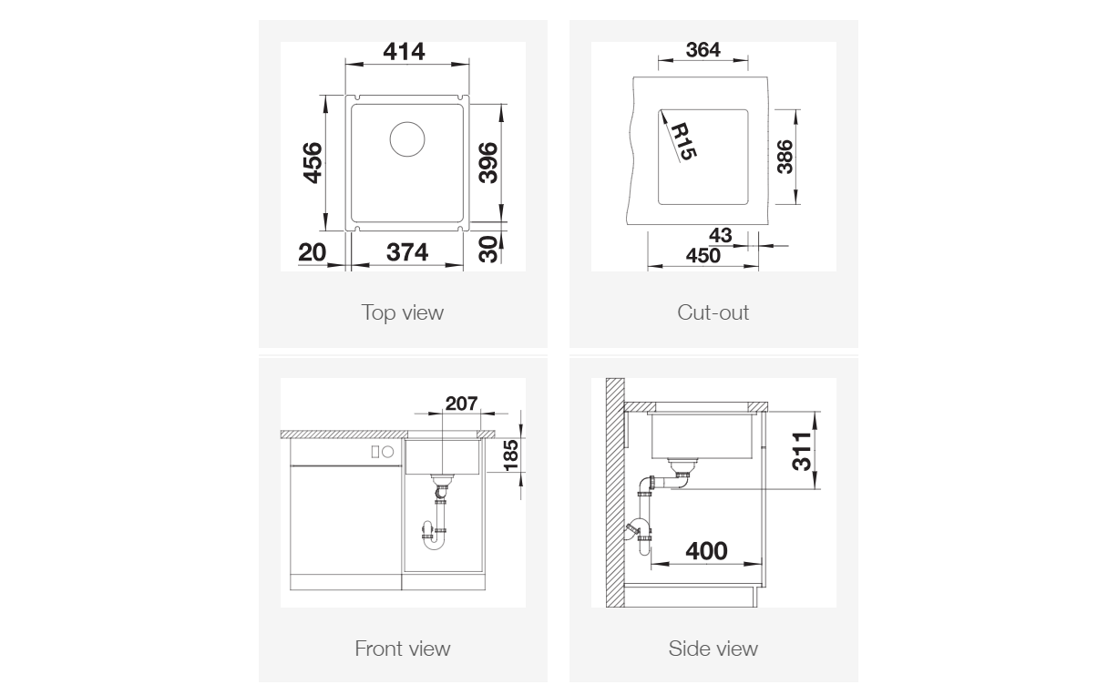 Blanco Subline 375-U Ceramic Mål Dimensjoner.png