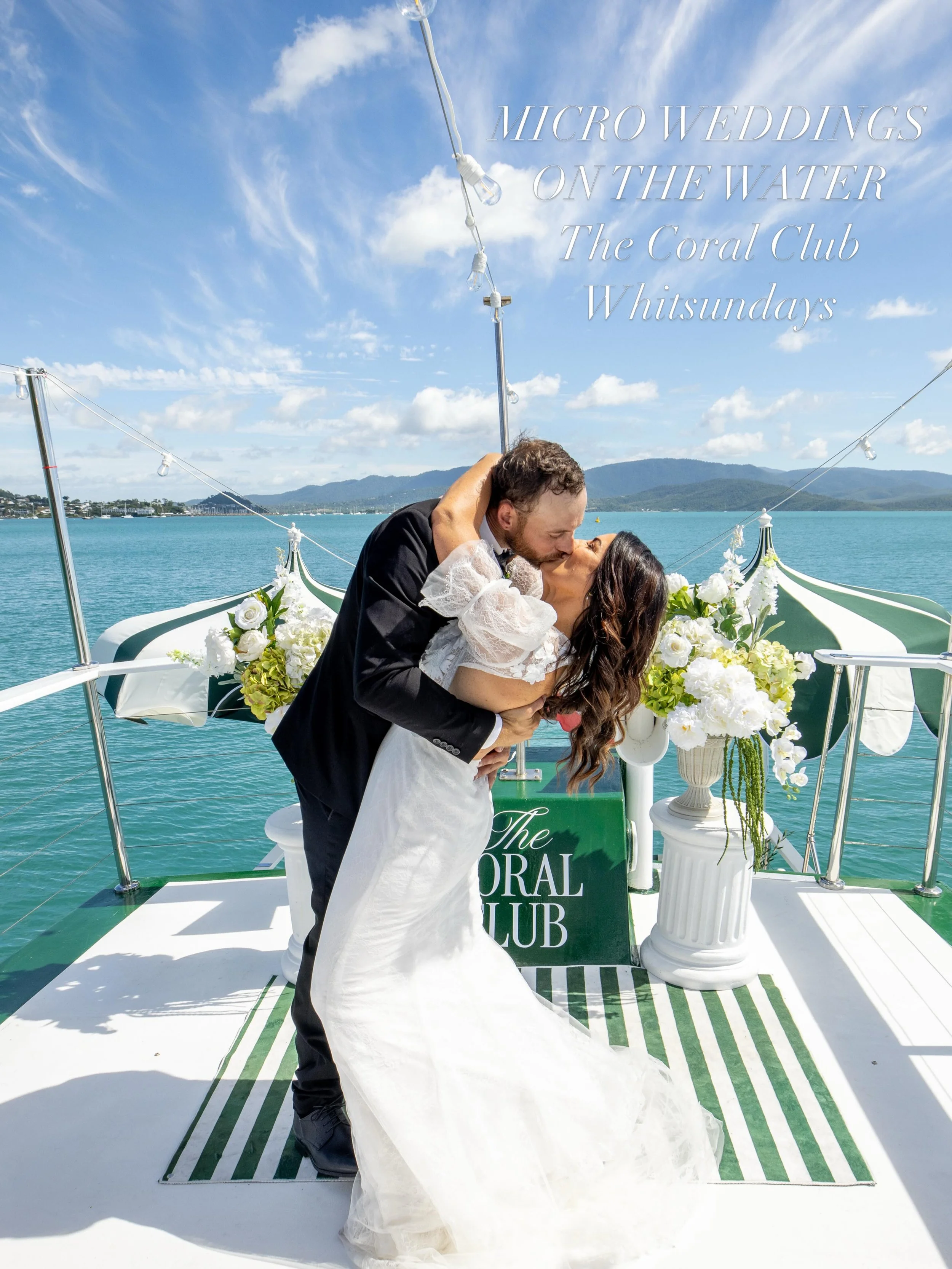 Micro weddings, but elevated.
Champagne on arrival, ocean views, sunset vows and your favourite people aboard.

Curate your own beverages, we&rsquo;ll take care of the elevated experience 

The Coral Club Whitsundays