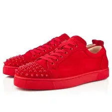 Christian Louboutin Louis Junior Spikes Red Cap-Toe Leather Sneakers