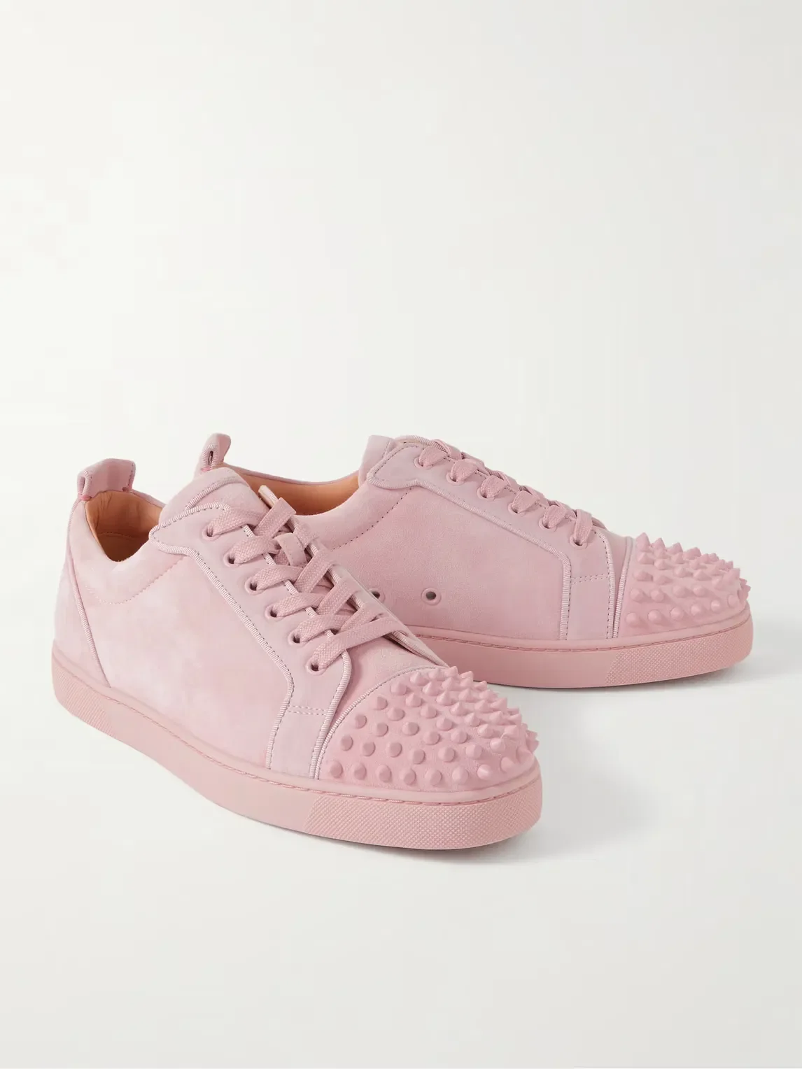 Christian Louboutin Louis Junior Spikes Cap-Toe Pink Suede Sneakers