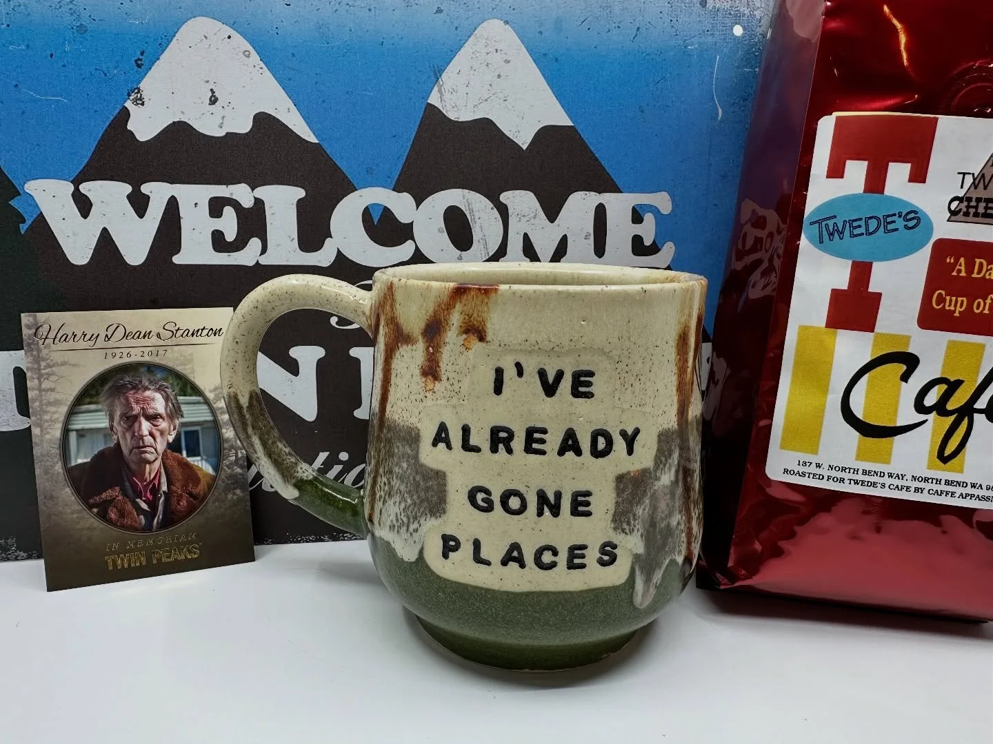 This mug, featuring a fantastic line from Fire Walk With Me, delivered by the great Harry Dean Stanton is currently on display at Highland Studio &amp; Gallery in South Bend, Indiana for their Holiday Cup Show. This mug, along with a &lsquo;Let&rsquo