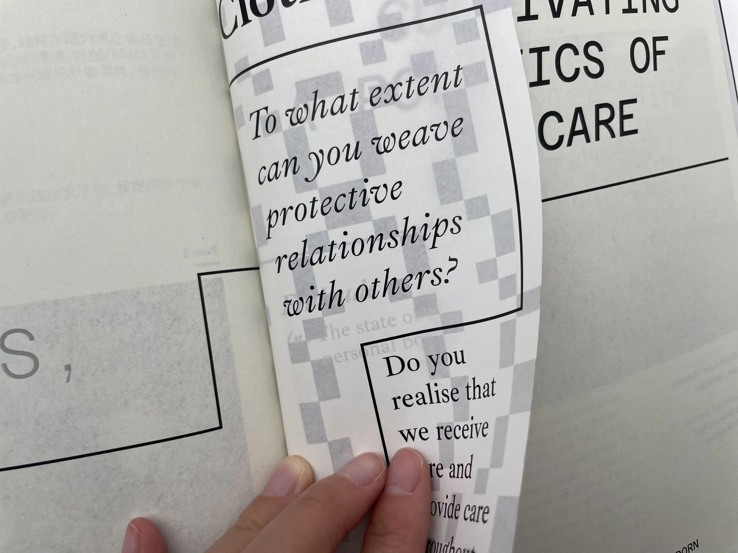 Close-up of a page with a quote about protective relationships, and a prompt asking if you realize the importance of receiving care.