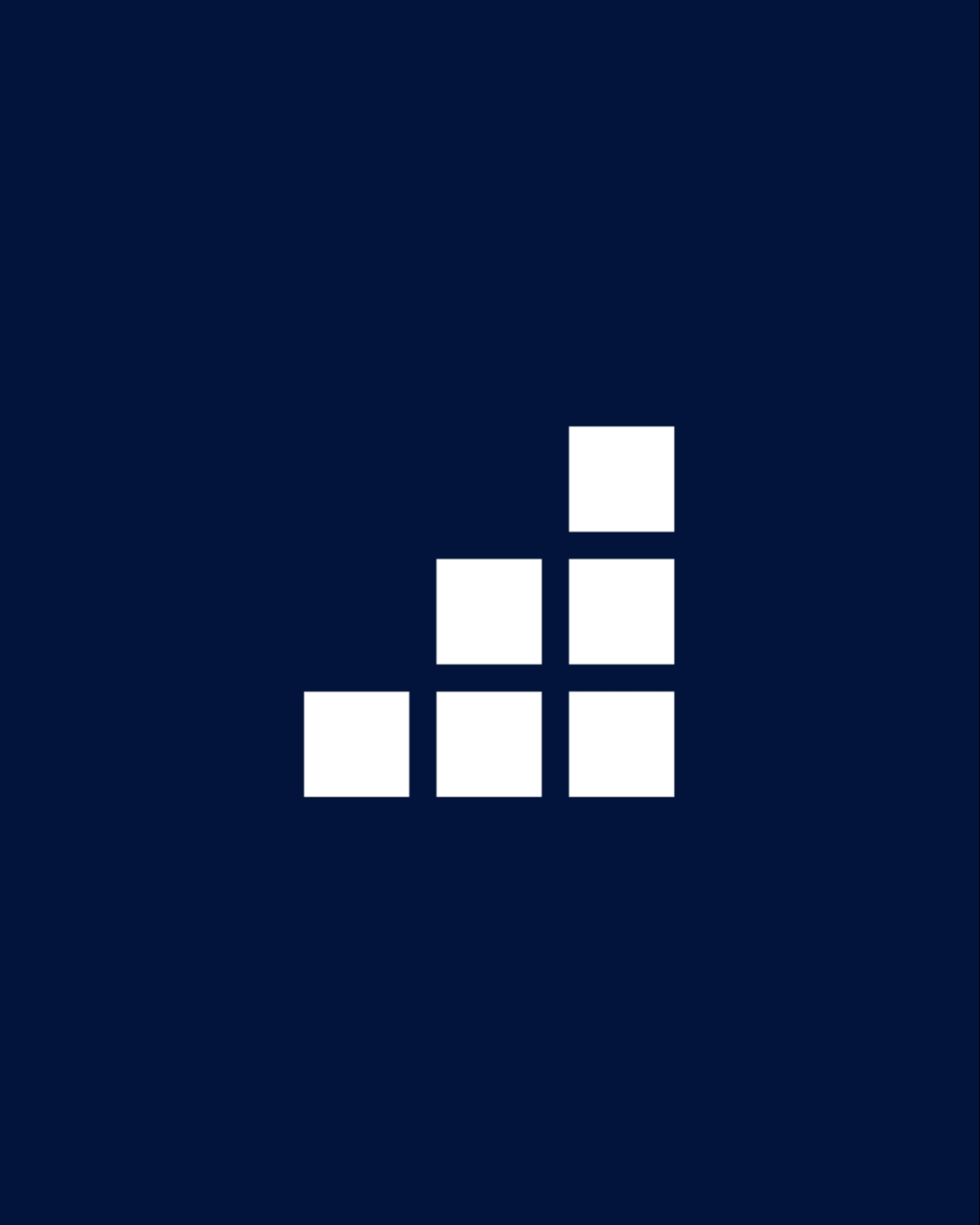 Six white squares arranged in a rising pattern on a dark blue background.