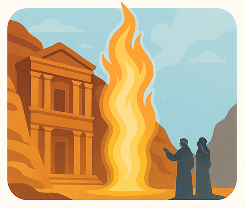 Pillar of fire appearing before the Jewish remnant in Petra during the Great Tribulation