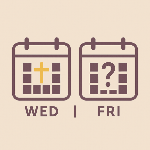 Calendar icons with cross on Wednesday and question mark on Friday — revealing the true crucifixion day