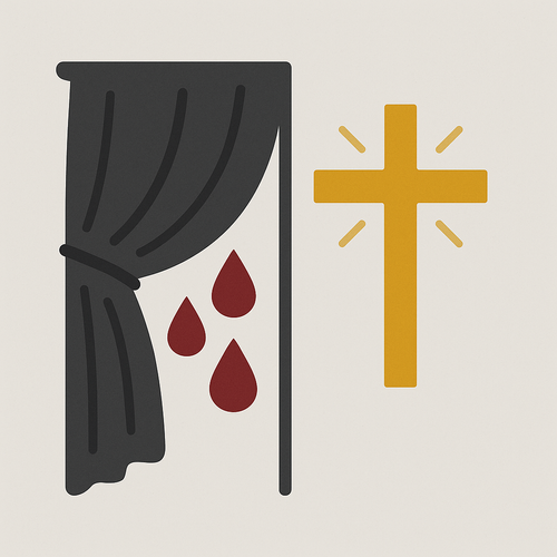 Illustration of the veil and cross representing the Law of the Sin Offering and Christ’s atonement