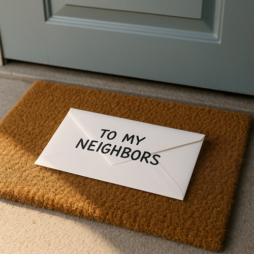 Envelope on a doorstep symbolizing a rapture announcement letter left behind for unsaved neighbors