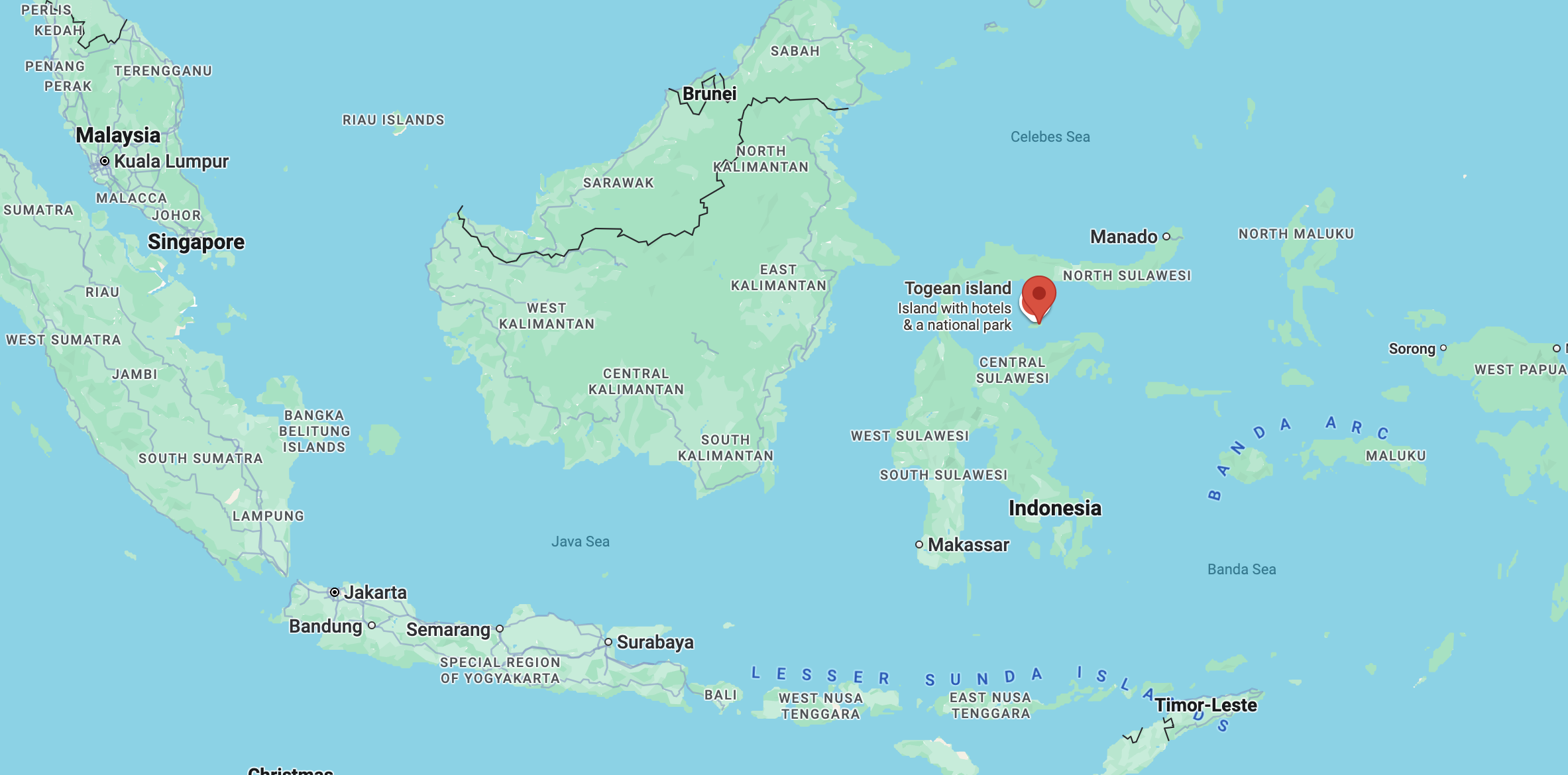 Map of the location of Togean Islands