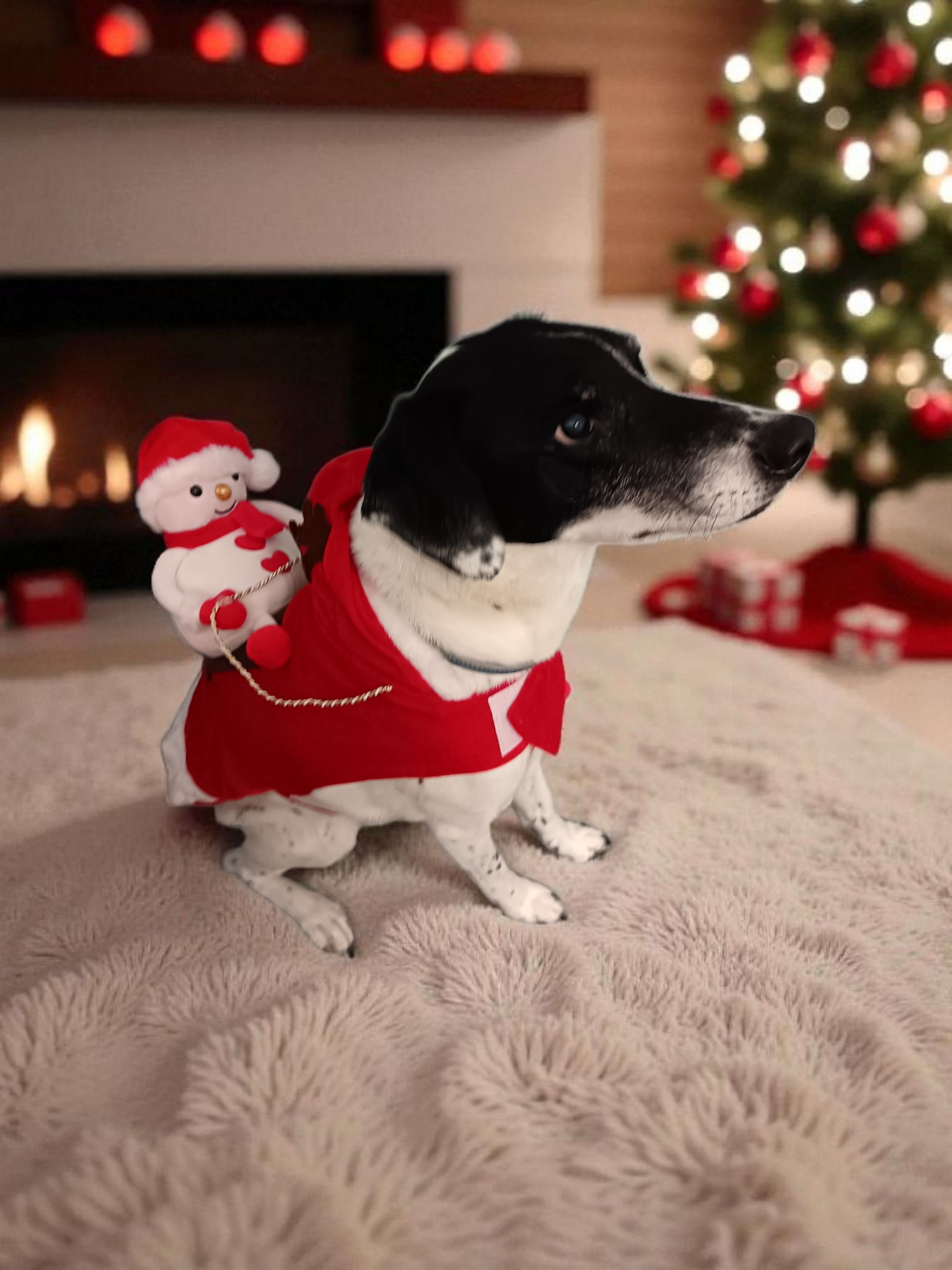 Festive Snowman Riding  Dog Coat - Limited Stock