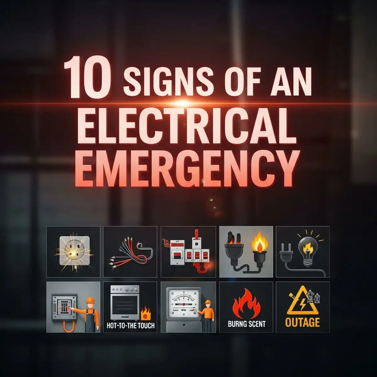 signs of electrical emergency poster show icons with electrical symbols