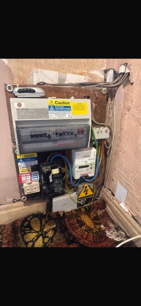 plastic consumer unit meter cables and main supply fuse carrier with fuse cartridge
