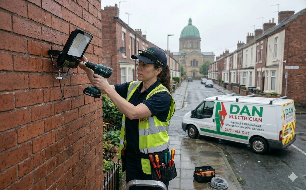 Dan Electrician engineer replacing flood light Liverpool