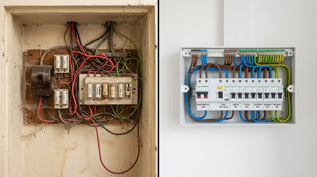 Birkenhead house rewiring  before and after
