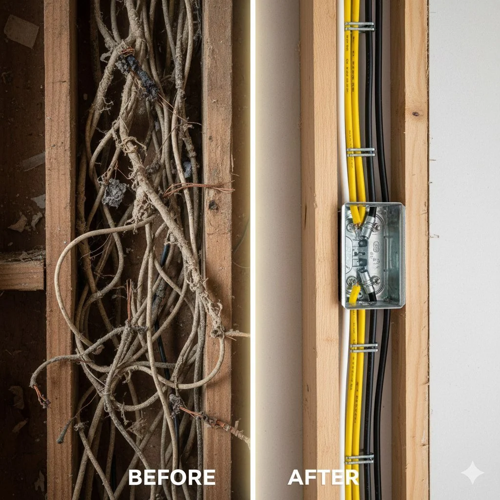 cable old and new after rewire