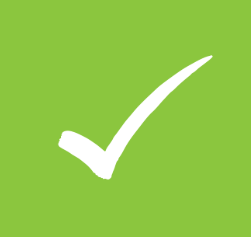 White check mark on a green background.