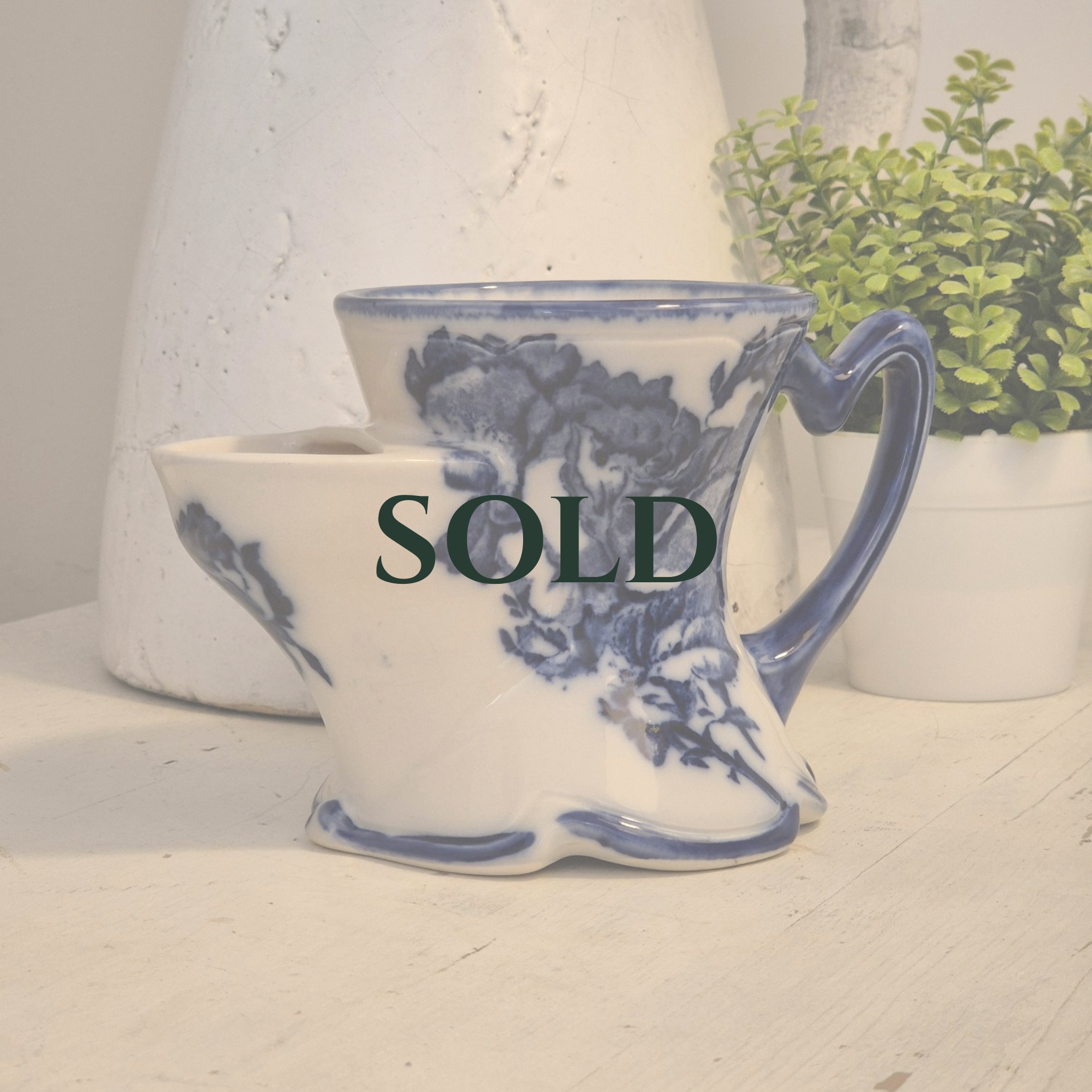 Late 19th, Early 20th Century - Staffordshire - Flow Blue - Ironstone Shaving Mug