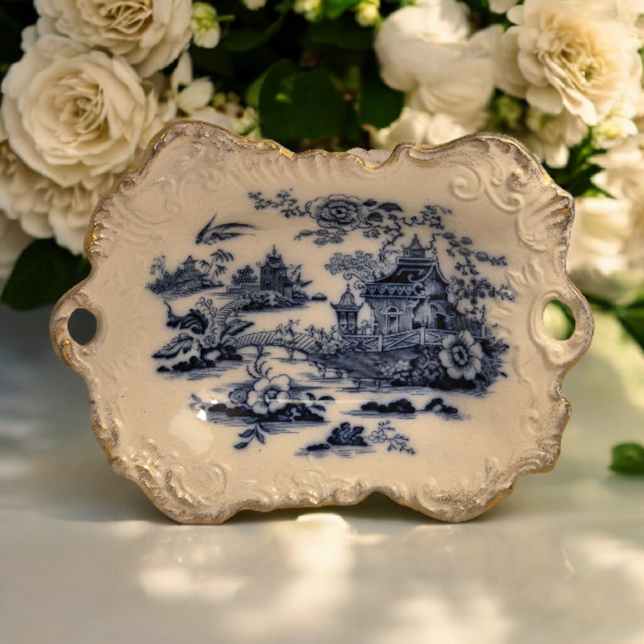c.1880s-1890s - T. Rathbone & Co. Burmese Centrepiece Tray – Blue Feudal Japan Scene