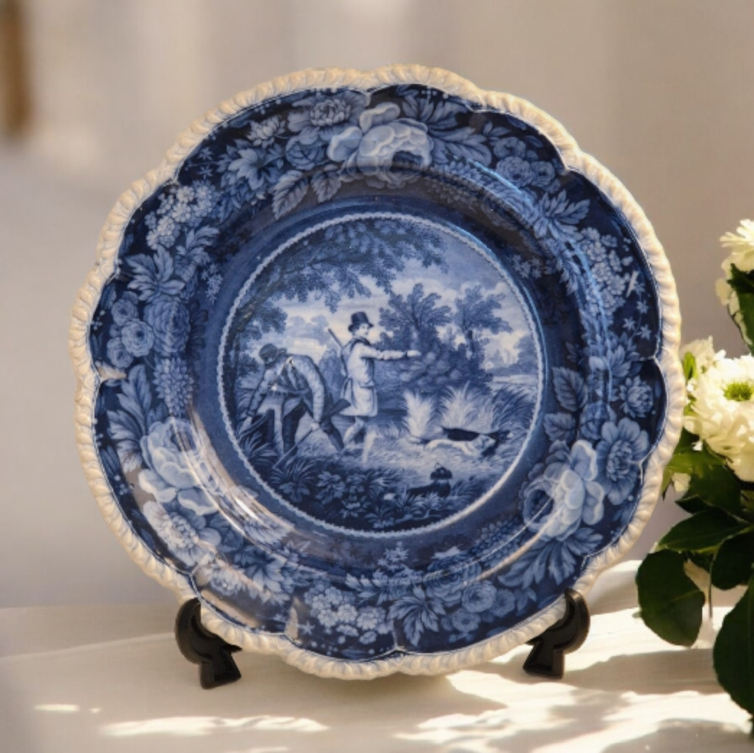 c.1830s - Herculaneum Pottery 'Two Hunters and Two Pointers' Field Sports Plate