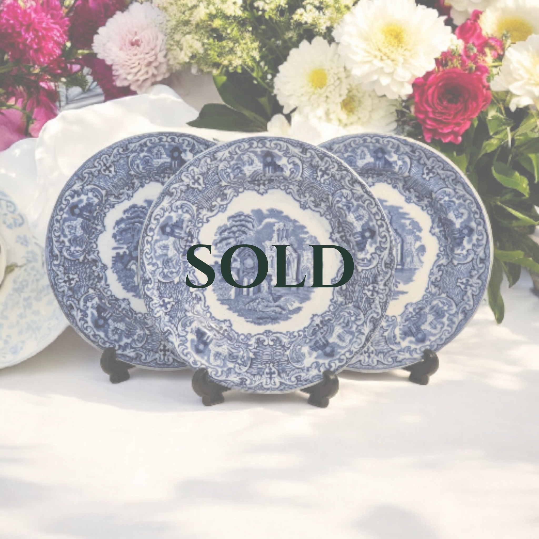 c.1880s-1910s - George Jones & Sons Blue Transferware Plates - Antique Plates