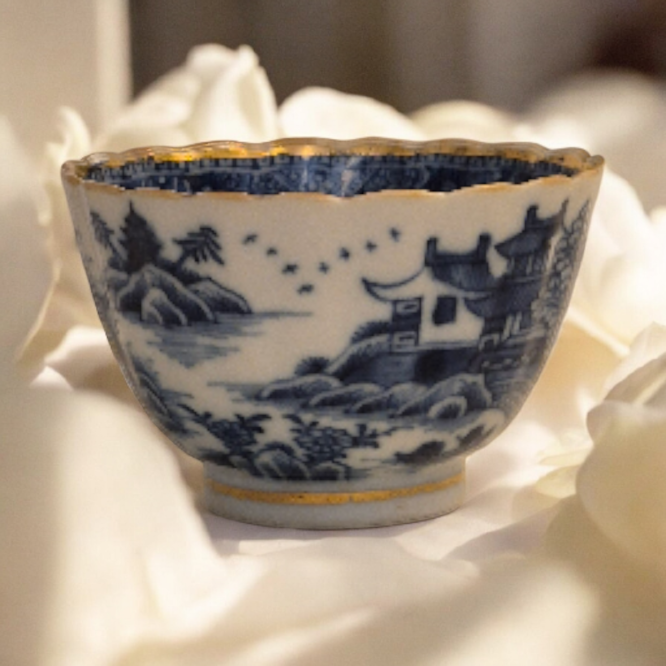 1780s - Caughley - Porcelain - Fluted Tea Bowl - Pagoda Patter