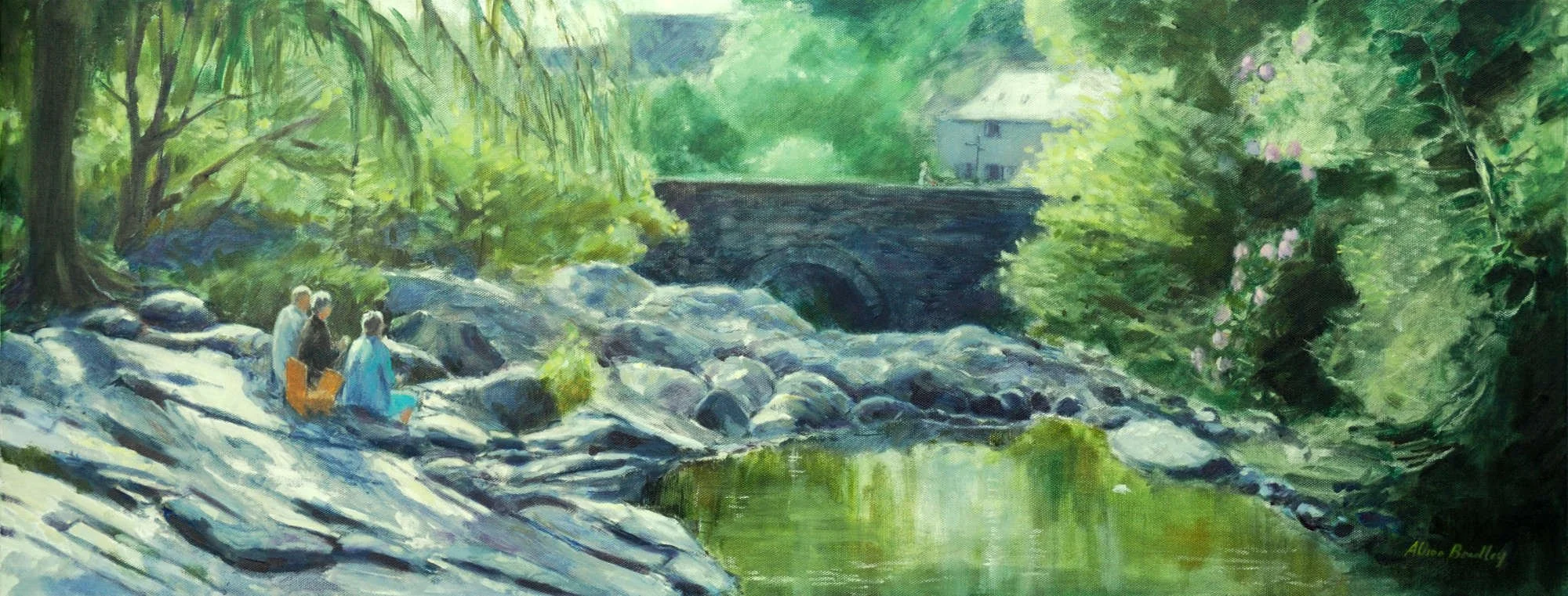 picnickers at pont-y-pair bridge betws-y-coed