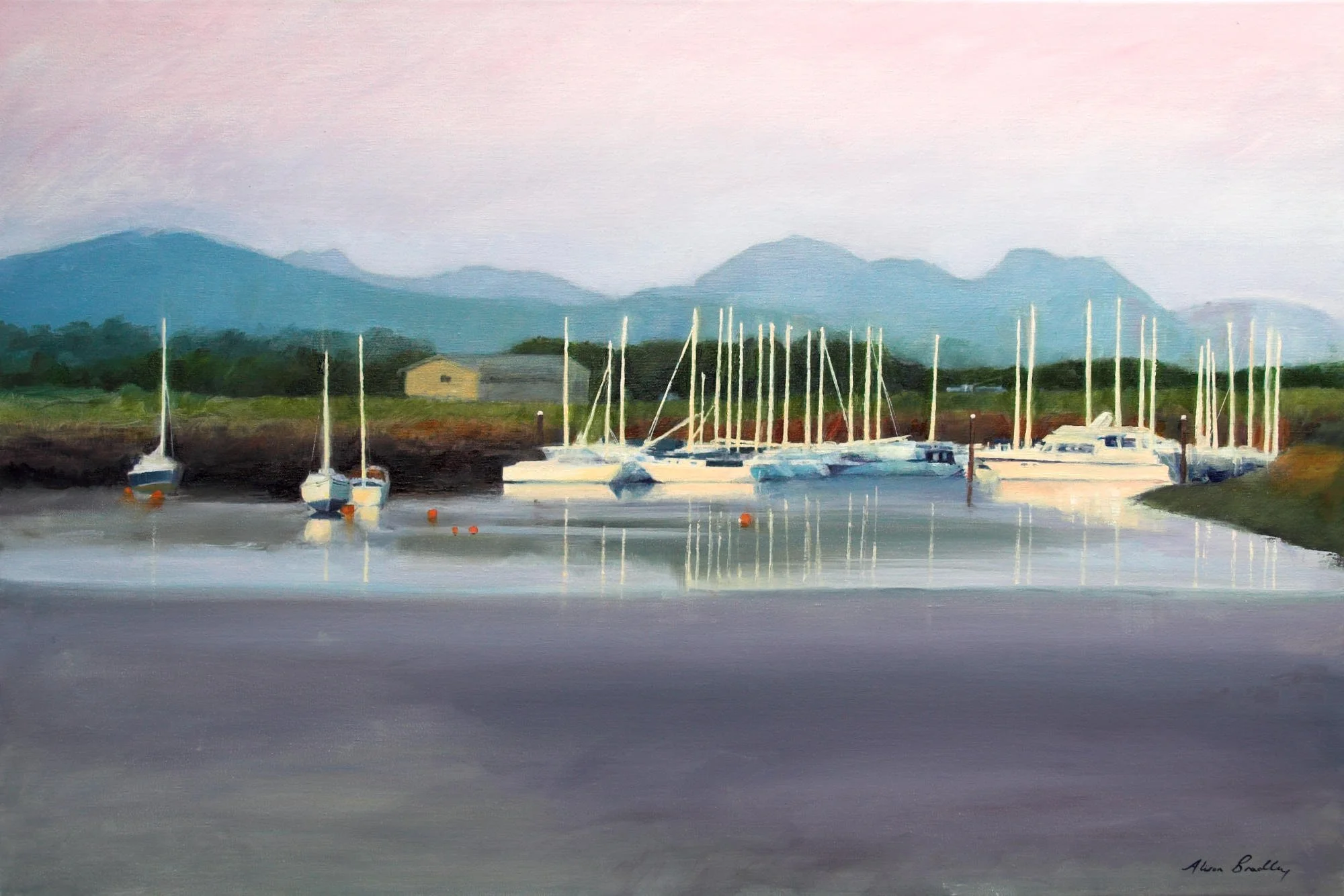 oil painting of pwllheli marina
