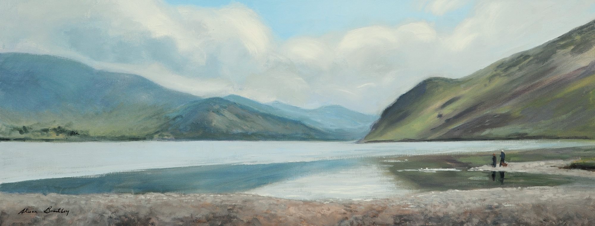 people walking beside ennerdale water, lake district