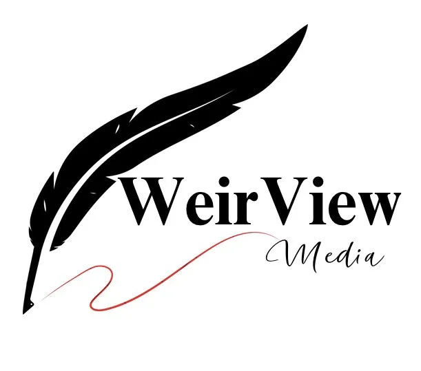 Logo of WeirView Media featuring a black feather, the text 'WeirView' in bold, and 'Media' in cursive with a red underline.
