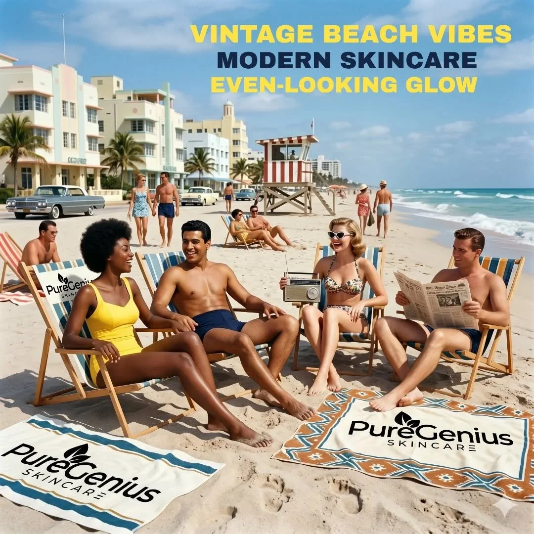 A little 1960s Miami Beach energy&hellip; with a smarter glow coming soon. 🌴☀️

PUREGENIUS&trade; is bringing vintage beach vibes, modern skincare, and that fresh even-looking glow to your routine.

Our first skincare launch is coming soon on Amazon