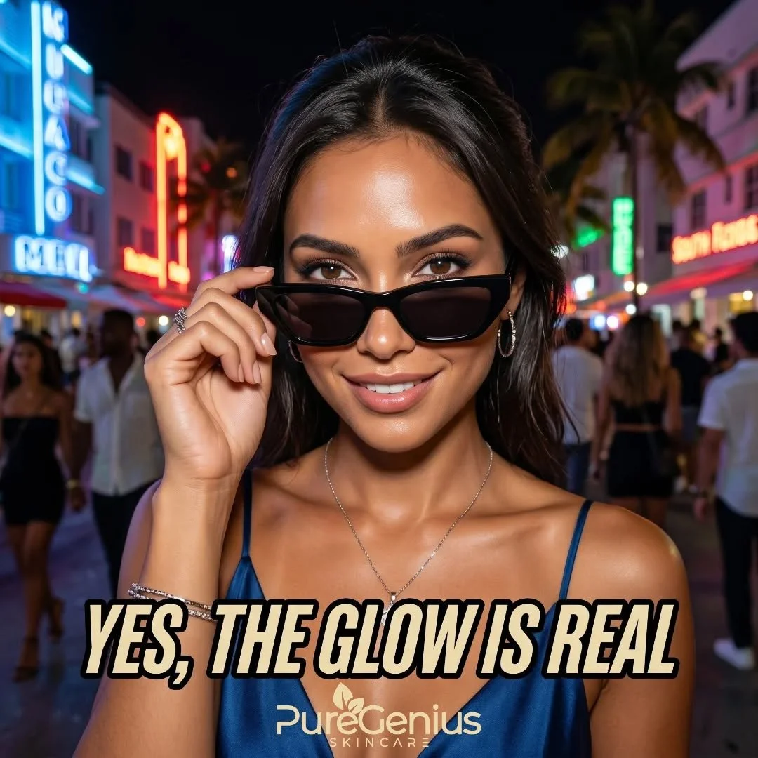 When the Miami lights hit and the glow shows up first. ✨🌴

YES, THE GLOW IS REAL &mdash; and PUREGENIUS&trade; is bringing smarter skincare to your face &amp; body routine soon.

Launching on Amazon soon. VIP access is open. 🤍

#PureGeniusSkincare 