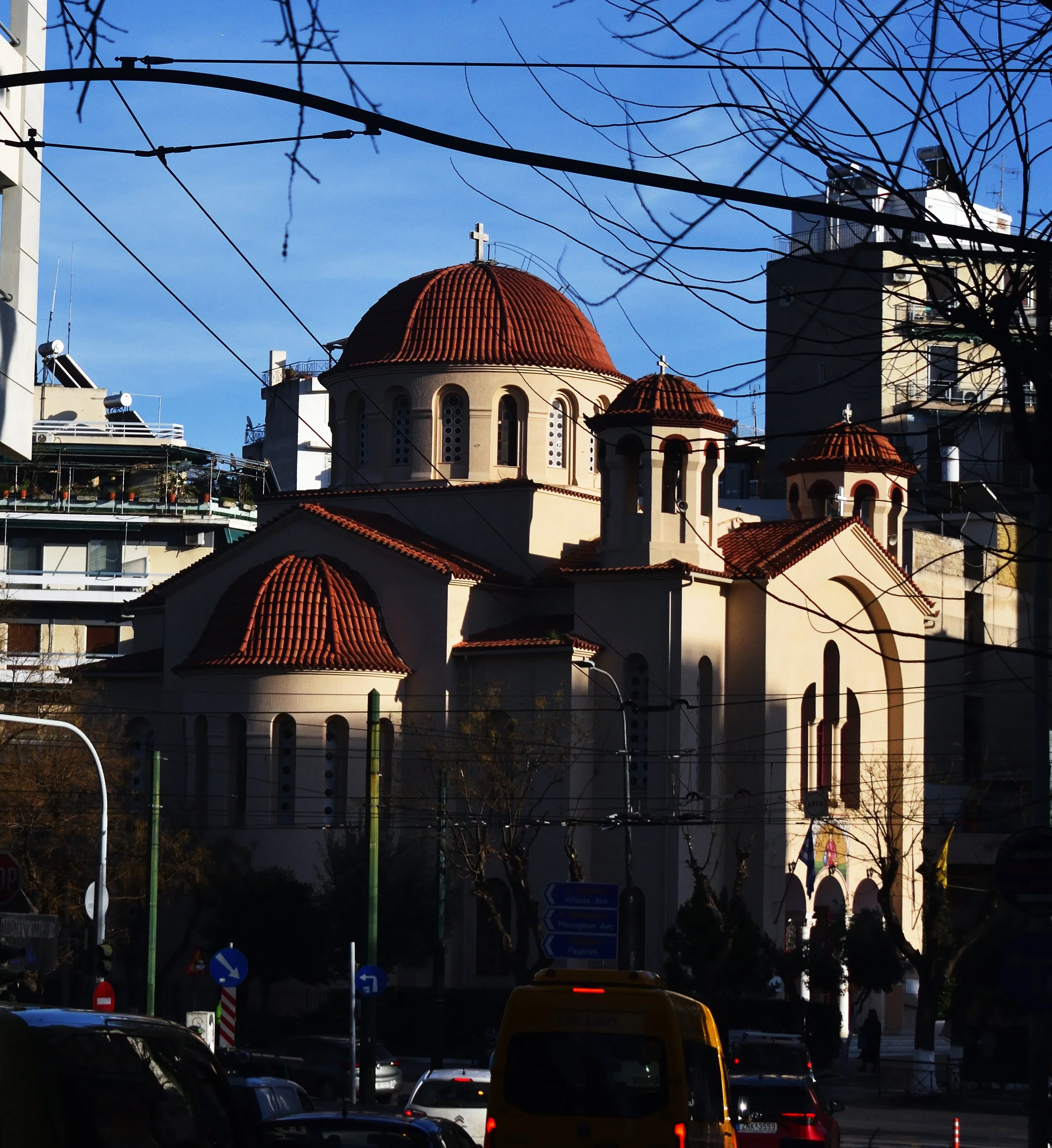 Church building at sunset in Greece